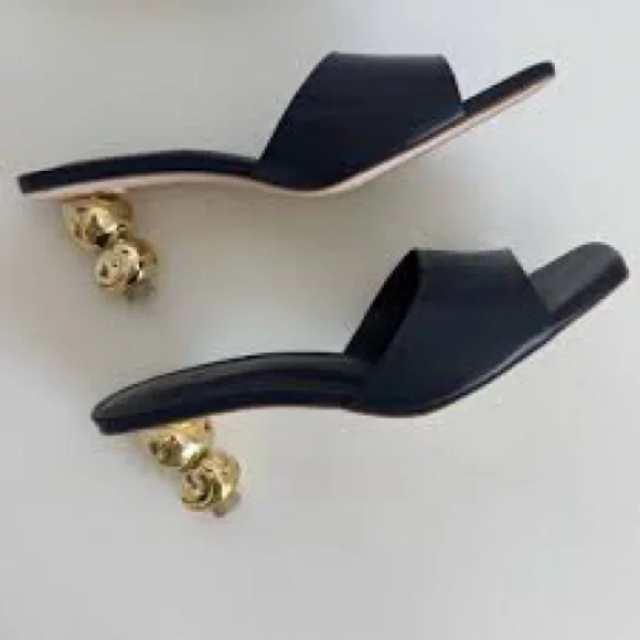 Cult Gaia Gigi Slide Sandal in Navy & Gold - Picture 2 of 10